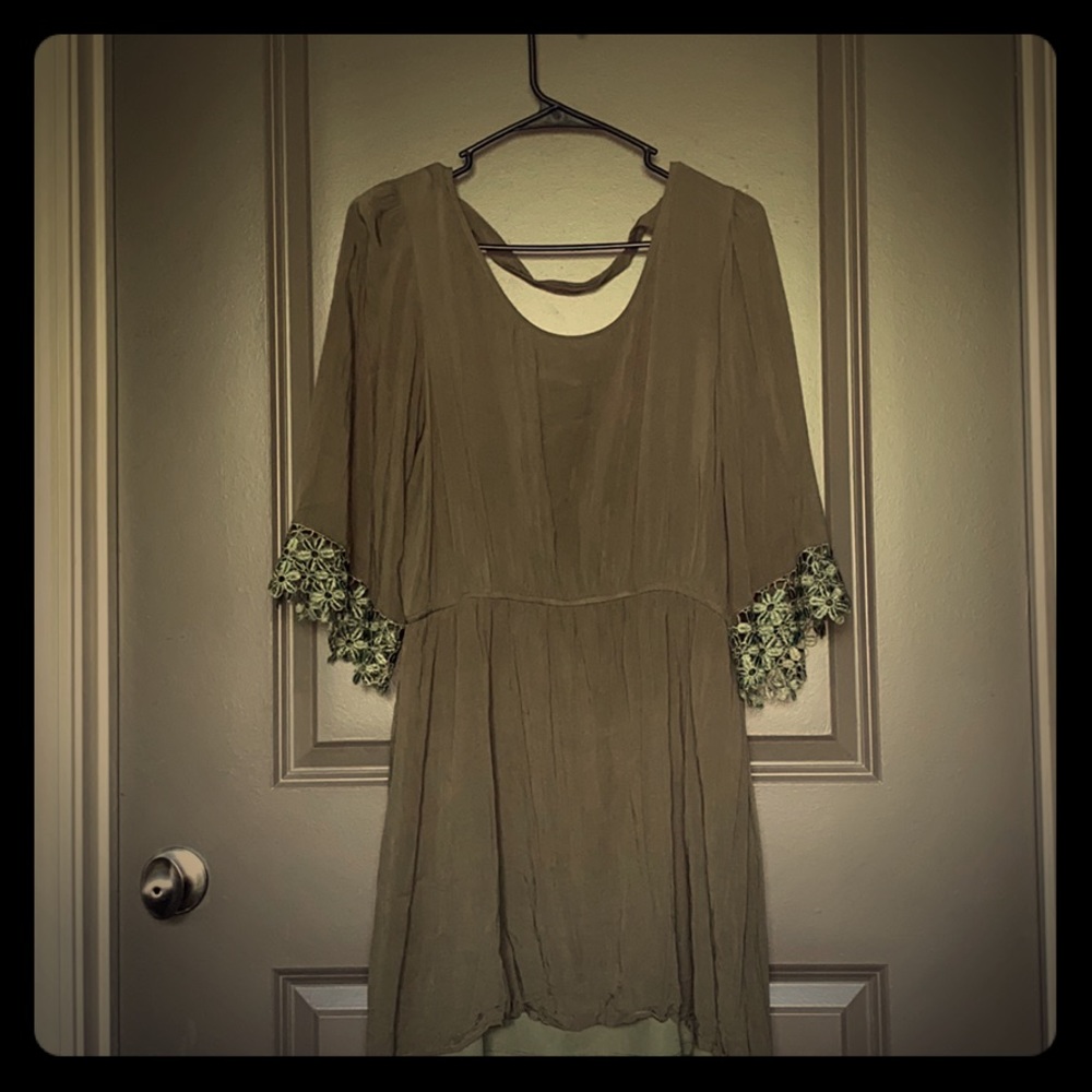 Olive Floral Sleeve Dress